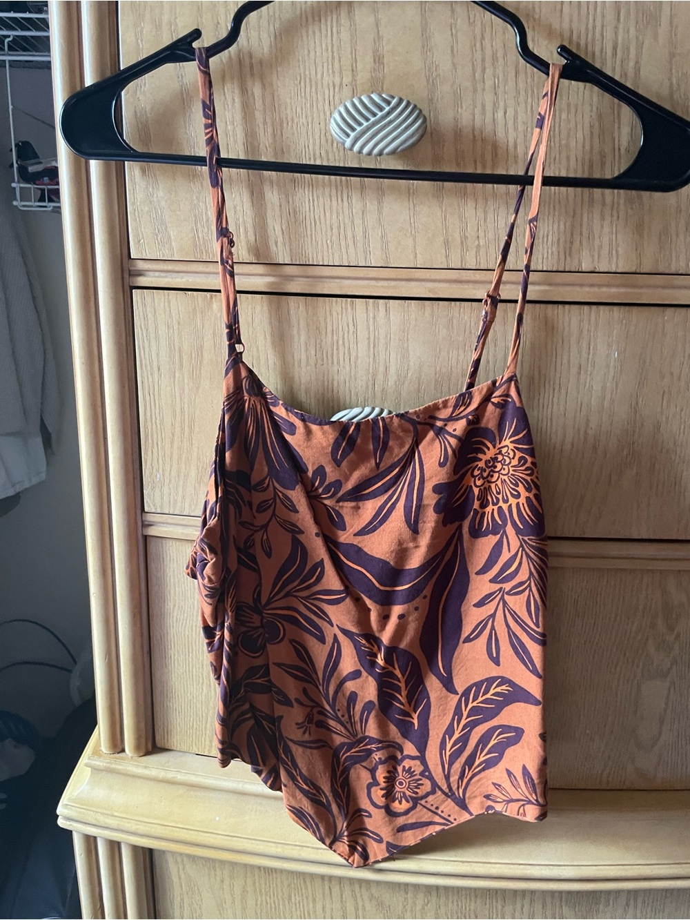 Patrons of Peace Orange Floral Print Cami with Navy Motif